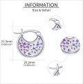 wholesale 925 Sterling Silver Purple Flower Inlay Circle Hoop Earrings-0-3