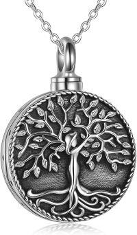 wholesale 925 Sterling Silver Tree of Life Cremation Urn Pendant Necklace with Ash Holder and Photo Lockets for Men & Women-round urn necklace
