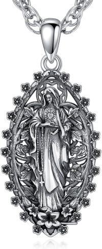 wholesale 925 Sterling Silver & Oxidized Silver Virgin Mary Miraculous Medal Pendant with Floral Design, 22 -Virgin Mary B
