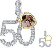 wholesale 925 Sterling Silver Charm Bracelets with Heart and Number Pendant for 50th Anniversary Gift-50th