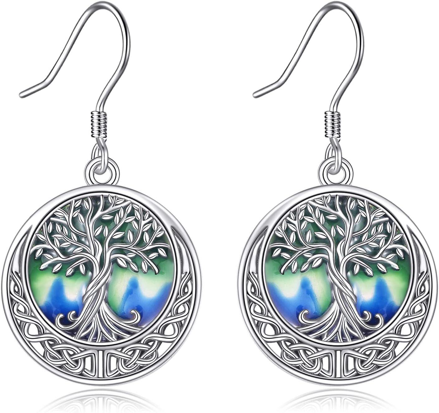 wholesale 925 Sterling Silver Celtic Tree Of Life Abalone Shell Drop Earrings-0-0