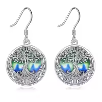 wholesale 925 Sterling Silver Celtic Tree Of Life Abalone Shell Drop Earrings-B-Enamel
