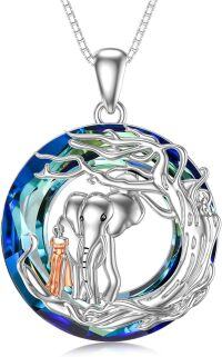 wholesale TOUPOP Elephant Gifts Elephant Necklace For Women Blue Crystal Necklace With Elephant 925 Sterling Silver Elephant Women Jewelry Gift For Her Women Sister Wife Best Friend Birthday Christmas Gifts -undefined