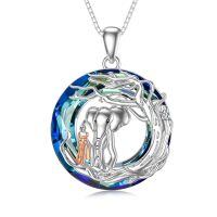 TOUPOP Sterling Silver Blue Crystal Elephant Necklace For Women-undefined