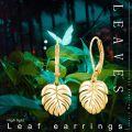 wholesale Gold 925 Sterling Silver Monstera Leaf Palm Frond Dangle Earrings for Women Girls Fashion Jewelry-0-2