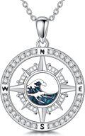 wholesale 925 Sterling Silver Turquoise Ocean Wave Compass Pendant Necklace for Women-0-0