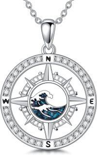 wholesale 925 Sterling Silver Turquoise Ocean Wave Compass Pendant Necklace for Women-Compass Wave Necklace