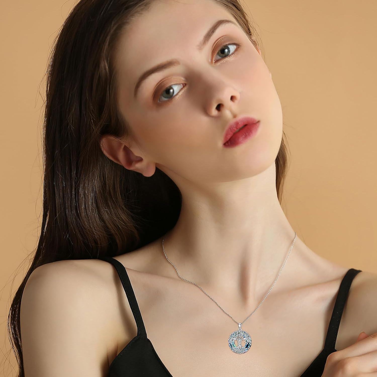 925 Sterling Silver Blue Moonstone Tree of Life Pendant with 18+2 Chain-0-2