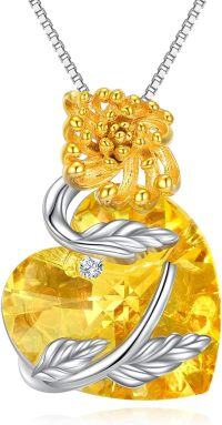 wholesale Sterling Silver Birthstone Birth Flower Necklace for Women Her Mom Sister-11-Novermber-Citrine-Chrysanthemum