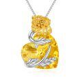 wholesale 925 Sterling Silver Heart Pendant With Golden Flower Pink Heart Detailing Chain Necklace Wholesale Jewelry-0-0