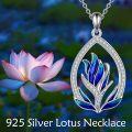 wholesale 925 Sterling Silver Blue Abalone Shell Lotus Pendant Necklace Yoga Gifts for Women-0-5