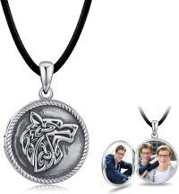 wholesale 925 Sterling Silver Wolf Locket Necklace with Picture Holder Vintage Oxidized Viking Celtic Pendant s for Men Women-B-Locket Necklace