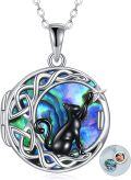 wholesale 925 Sterling Silver Abalone Shell Celtic Moon Black Cat Locket Pendant Necklace for Women-0-0