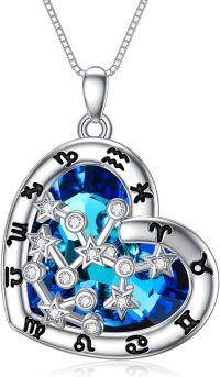 wholesale 925 Sterling Silver Blue Crystal Heart Zodiac Constellation Pendant Necklace-Sagittarius (11.22-12.21)