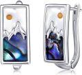 wholesale 925 Sterling Silver Mountain Scene Abalone Shell Huggie Hoop Earrings for Women Gifts-0-0
