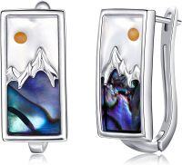 wholesale 925 Sterling Silver Mountain Scene Abalone Shell Huggie Hoop Earrings for Women Gifts-Mountain Seed Abalone Earrings