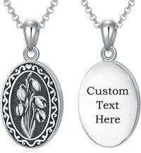 wholesale Sterling Silver 12 Month Birth Flower Photo Locket Necklace Jewelry Gift -01-January-Snowdrop-p-01-January-Snowdrop-text-1.no custom-2.text customized-3.photo&text customized-01-January-Snowdrop