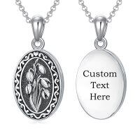 wholesale 925 Sterling Silver Oval Locket Bracelet Wholesale With Floral Engraving And Chain Clasp-01-January-Snowdrop-p-01-January-Snowdrop-text-1.no custom-2.text customized-3.photo&text customized-01-January-Snowdrop