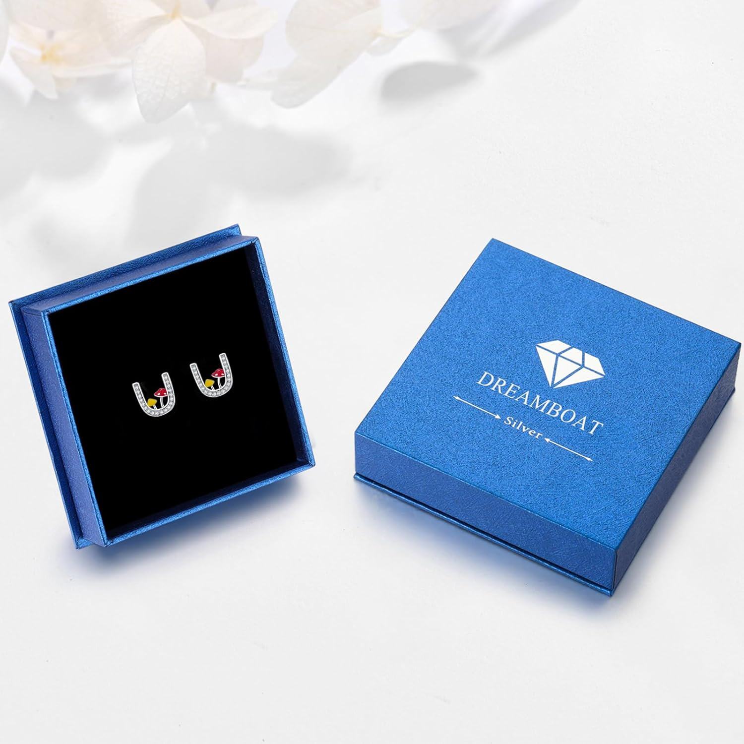 Sterling Silver Opal CZ Mushroom Stud Earrings for Women-0-6