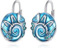 wholesale 925 Sterling Silver Blue Enamel Fish Drop Dangle Earrings for Women-Chameleon Earrings