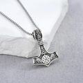 wholesale 925 Sterling Silver Nordic Mjolnir Pendant with Valknut and Ravens - Viking Thors Hammer Amulet Necklace -0-1