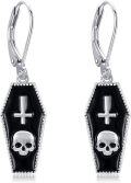 wholesale 925 Sterling Silver Black Enamel Skull Coffin Gothic Drop Earrings for Women Halloween s-0-0