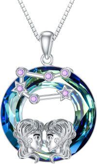 wholesale Sterling Silver Zodiac Necklace with 12 Constellations Horoscope Heart Pendant for Women-02-Gemini Necklace(05.21-06.21)-02-Gemini Necklace(05.21-06.21)