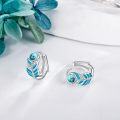 wholesale 925 Sterling Silver Blue Enamel Leaf Huggie Hoop Earrings with Turquoise Stone and CZ Accents-0-3