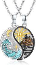 wholesale 925 Sterling Silver Yin Yang Pendant Necklaces with Turquoise and Jasper Inlay for Couples or Best Friends Forever (BFF)-0-0