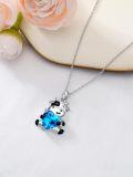 wholesale 925 Sterling Silver Cow Heart Pendant Necklace with Blue Crystal Stone for Women Girls  43cm Chain Length-0-3