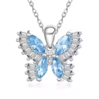 wholesale 925 Sterling Silver Birthstone Butterfly Necklace for Women-03-Mar-Aquamarine Blue