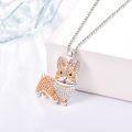 wholesale 925 Sterling Silver Corgi Dog Breed Pendant Necklace with Orange and White Stones for Pet Lovers-0-1