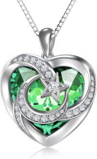 wholesale 925 Sterling Silver Heart Crystal Moon Star Necklace Women s Birthstone Jewelry Gift-08-August