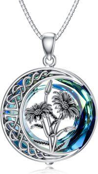 wholesale TOUPOP Oxidization April Birth Flower Necklace Daisy Necklaces For Women Daisy Jewelry Dainty Moon Flower Jewelry S925 Sterling Silver With Blue Crystal Birthday Gifts For Women -undefined