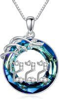 wholesale S925 Sterling Silver Blue Circle Crystal & White Zircon Necklace - 0.79 Pendant, 18-20 Chain - Gift for Women, Wife, Mom, Valentine-0-0