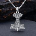 wholesale 925 Sterling Silver Owl Thors Hammer Pendant with Star of David and Wolf Head on 3mm/4MM  Cable Chain for Men & Women (Length: 60CM)-0-1