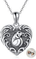 wholesale 925 Sterling Silver Heart-Shaped Photo Frame Pendant Necklace with Cat Design for Women's Gift-0-0