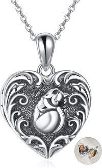 wholesale 925 Sterling Silver Heart-Shaped Photo Frame Pendant Necklace with Cat Design for Women's Gift-Heart cat