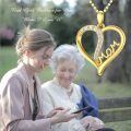 wholesale 14k Gold Mom Open Heart Pendant Necklace Cubic Zirconia Chain Jewelry For Women-0-1