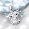 wholesale 925 Sterling Silver Highland Cow Head with Blue Stone Charm Pendant Necklace for Women-0-1