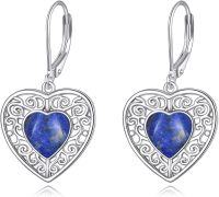 wholesale Sterling Silver Onyx Peridot Pink Moss Agate Turquoise Lapis Lazuli Heart Earrings-Lapis Lazuli Earrings