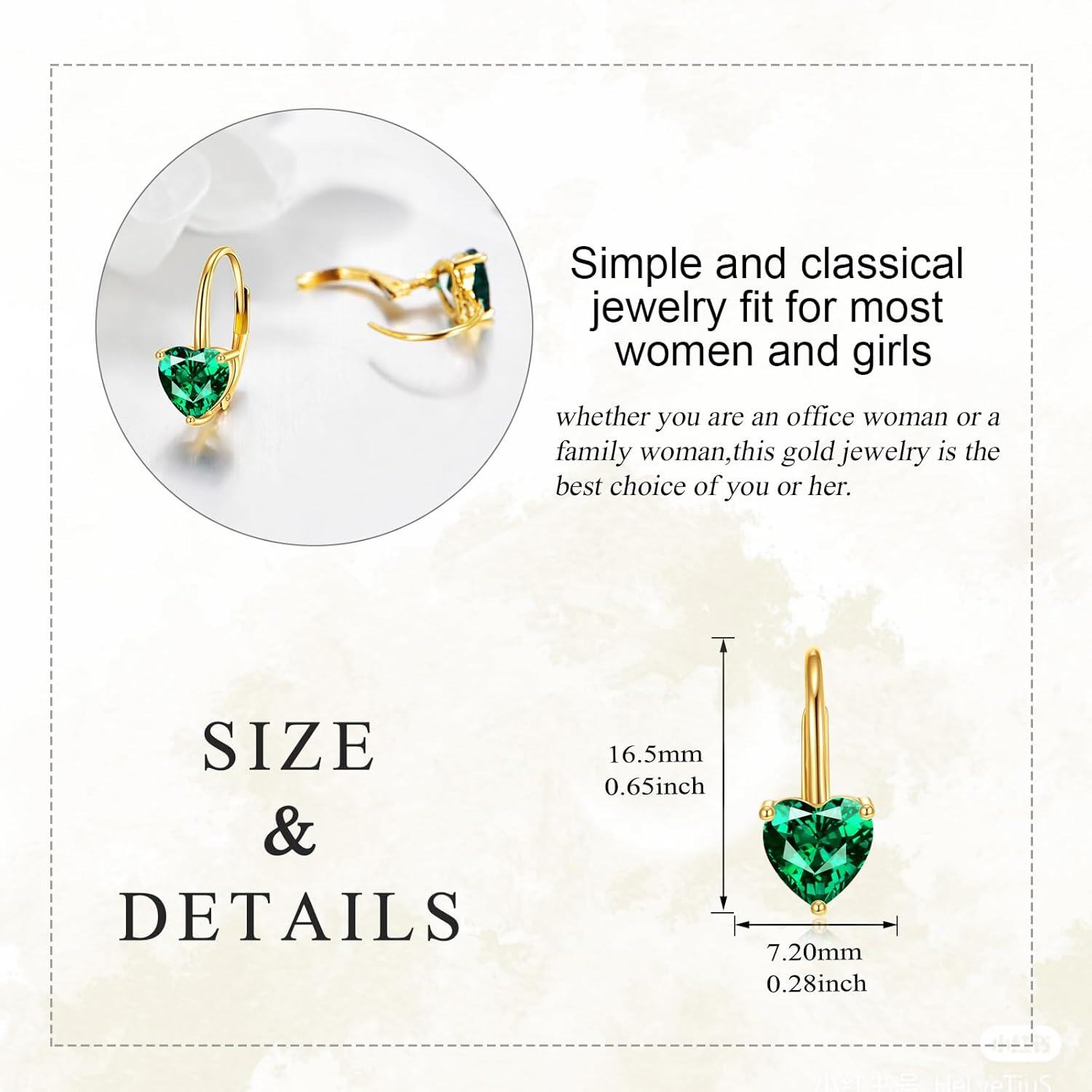 14K Yellow Gold 1 2ct Emerald Leverback Dainty Earrings Jewelry Gift-0-5