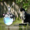 wholesale 925 Sterling Silver Cat Pendant with Blue Opal Stone s for Women Cat Lovers-0-2