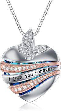 wholesale 925 Sterling Silver Blue Crystal Heart Butterfly Pendant Necklaces for Women I Love You Forever s-04-Butterfly-Crystal