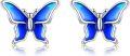 wholesale 925 Sterling Silver Blue Enamel Butterfly Stud Earrings for Women Girls Hypoallergenic -0-0