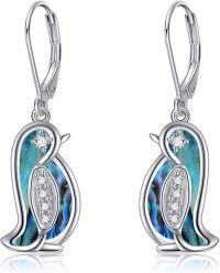 wholesale Sterling Silver Opal Abalone Penguin Dangle Earrings for Women Girls-penguin abalone shell earrings