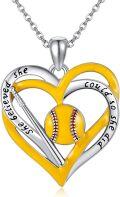 wholesale 925 Sterling Silver Heart-Shaped Baseball Pendant Necklace with Inspirational Message - Sports  for Athletes-0-0