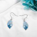 wholesale 925 Sterling Silver Blue Enamel Monstera Maple Leaf Drop Dangle Earrings for Women-0-3