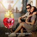 wholesale 14K Yellow Gold Crown Necklace with Red Heart-Cut Moissanite Stones, Hypoallergenic, 16 Chain + 2 Extender, Gift Ready-0-2