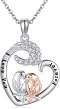 wholesale 925 Sterling Silver Heart Love Birds Pendant Necklace for Women Anniversary Gifts-0-0